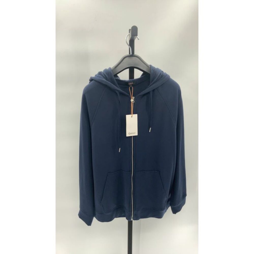 Quince Womens Supersoft Fleece Zip Up Hoodie Navy Sleeved Top L